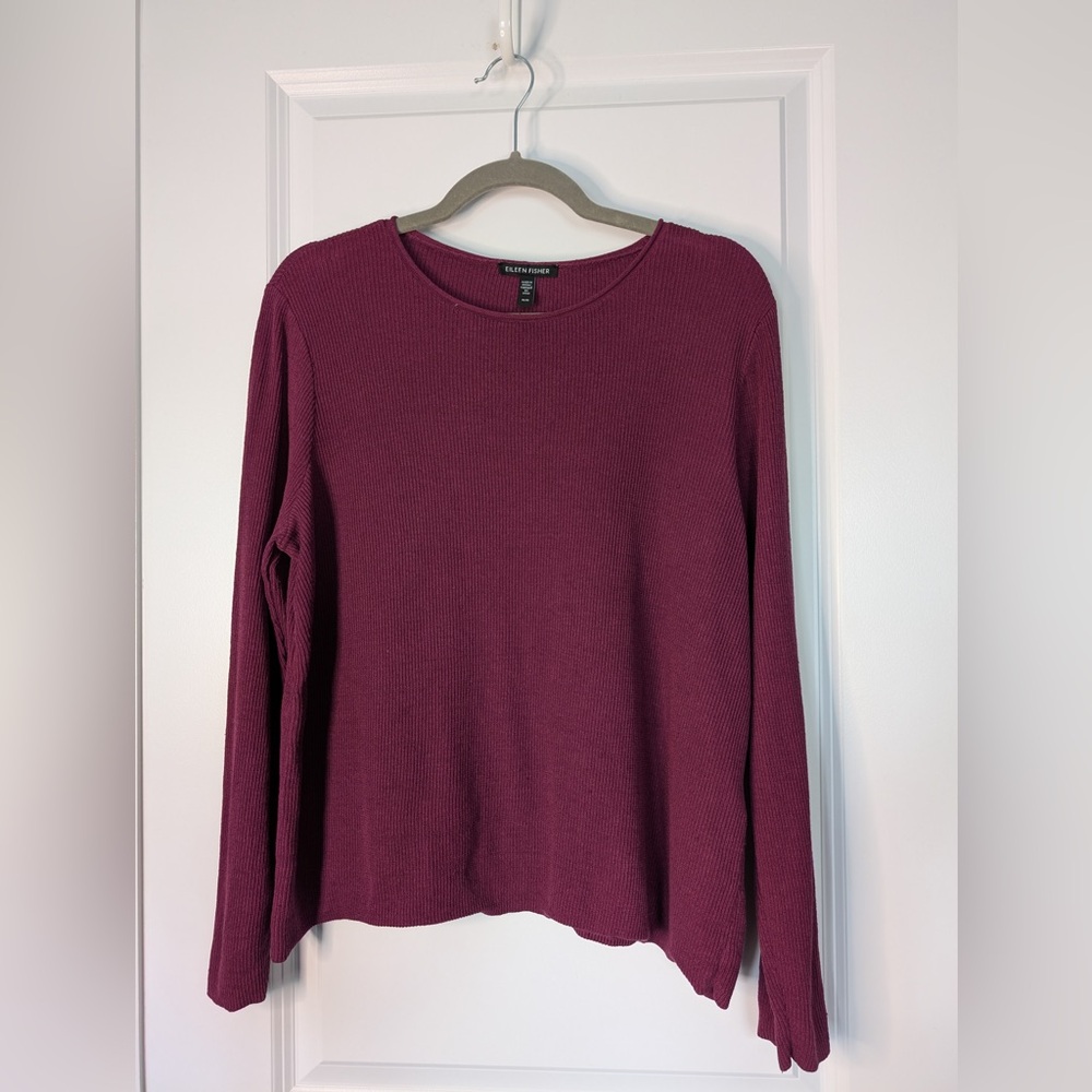 Eileen Fisher Jewel Neck Linen/Cotton Pullover Sweater Purple Size Medium